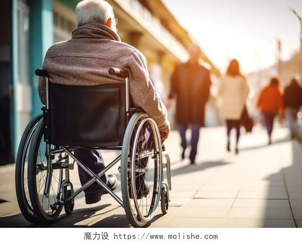 轮椅上的老人老年人晚年退休敬老养老